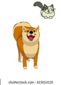 Cute Shiba Inu and Cat
