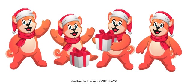 Cute Shiba Inu celebrating christmas and carrying gift boxes