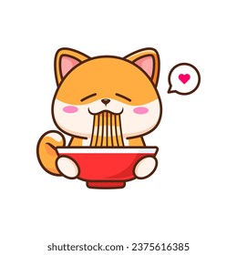 cute shiba inu character eating ramen illustration emotes sticker element collection isolated