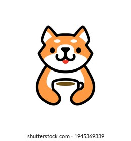 cute shiba inu coffee cup drink dog cartoon logo vector icon illustration