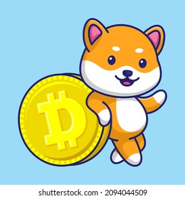 Cute Shiba Inu mit Coin Cartoon Vektorgrafik Illustration. Tiercharakter Mascot Flat Konzept.