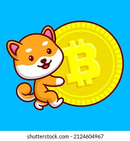 Cute Shiba Inu mit Coin Cartoon Vektorgrafik Illustration. Tiercharakter Mascot Flat Konzept.