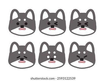 Cute Shiba Inu Confused Expression Illustration Set