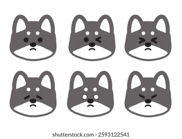 Cute Shiba Inu Confused Expression Illustration Set