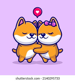 Cute Shiba Inu Couple Umarmung Cartoon Vektorsymbol Illustration. Animal Love Icon Konzept isoliert Premium Vektorgrafik. Flachbildkartonstil