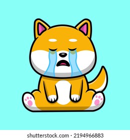 Cute Shiba Inu Crying Cartoon Vector Icon Illustration. Flat Cartoon Concept