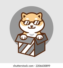 Cute shiba inu detective in the box vector