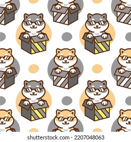 Cute shiba inu detective seamless pattern background Vector Image