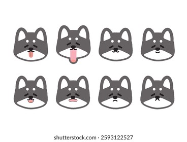 Cute Shiba Inu Disappointed Expression Illustration Set