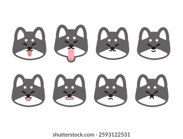 Cute Shiba Inu Dissatisfied Expression Illustration Set