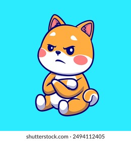 Lindo Shiba Inu Perro Ilustración De Icono De Vector De Dibujos Animados Enojado. Icono de Naturaleza animal concepto de Vector Premium aislado. Estilo plano de dibujos animados