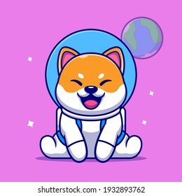 Cute Shiba Inu Hund Astronaut Sitting Cartoon Vektorsymbol Illustration. Animal Science Icon Konzept isolierter Premium Vektor. Flachbildkartonstil