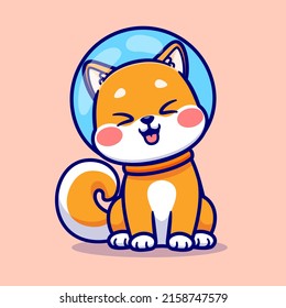 Cute Shiba Inu Dog Astronaut Sitting Cartoon Vector Icon Illustration. Science Animal Icon Concept Isolated Premium Vector. Flat Cartoon Style