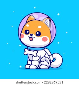 Cute Shiba Inu Dog Astronaut In Space Cartoon Vector Icon Illustration. Animal Science Icon Concept Isolated Premium Vector. Flat Cartoon Style