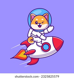 Cute Shiba Inu Dog Astronaut Riding Rocket Cartoon Vector Icon Illustration. Animal Science Icon Concept Isolated Premium Vector. Flat Cartoon Style