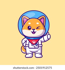 Nette Shiba Inu Hund Astronaut Daumen hoch Pose Cartoon Vektor Symbol Illustration. Animal Science Icon Concept Isolated Premium Vector. Flacher Cartoon-Stil