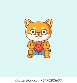 Lindo shiba inu perro jugador de baloncesto juego de cesta kawaii chibi personaje mascota ilustración esquema estilo diseño conjunto