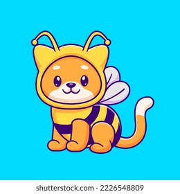 Cute Shiba Inu Dog Bee Cartoon Vector Icon Illustration. Animal Nature Icon Concept Isolated Premium Vector. Flat Cartoon Style