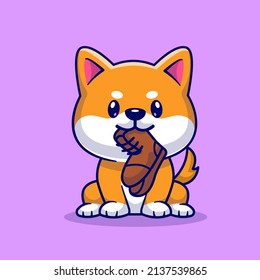 Cute Shiba Inu Dog Bite Shoes Cartoon Vector Icon Illustration. Animal   Object Icon Concept Isolated Premium Vector. Flat Cartoon Style