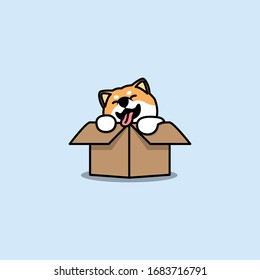 Cute shiba inu dog in the box, vector illustration