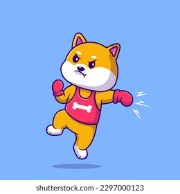 Cute Shiba inu Dog Boxing Cartoon Vector Icons Illustration. Flat Cartoon Concept. Suitable for any creative project.