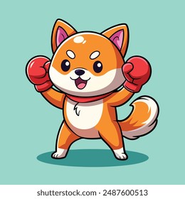 Lindo Shiba Inu Perro Boxeo Dibujos Animados Vector Ilustración Animal Sport Icon Vector plano aislado