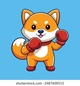 Lindo Shiba Inu Perro Boxeo Dibujos Animados Vector Ilustración Animal Sport Icon Vector plano aislado