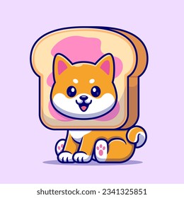 Cute Shiba Inu Dog In Bread Cartoon Vector Icon Illustration. Animal Food Icon Concept Isolated Premium Vector. Flat Cartoon Style