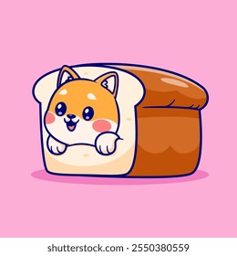 Cute Shiba Inu Dog In Bread Cartoon Vector Icon Illustration. 
Animal Food Icon Concept Isolated Premium Vector. Flat 
Cartoon Style 