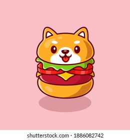 Cute Shiba Inu Dog Burger Cartoon Vector Icon Illustration. Anmal Food Icon Concept Isolated Premium Vector. Flat Cartoon Style