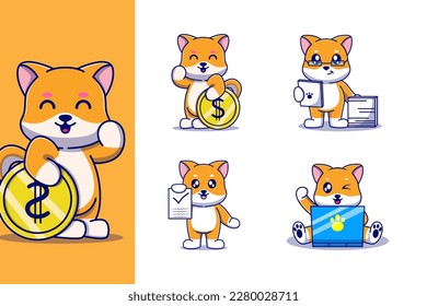 Cute Shiba Inu Dog Business Character Mascot Set