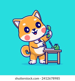 Cute Shiba Inu Dog Calling With Landline Phone Cartoon
Vector Icon Illustration. Animal Technology Icon Concept
Isolated Premium Vector. Flat Cartoon Style