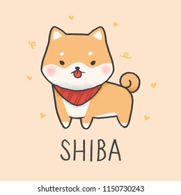 Cute Shiba Inu dog cartoon hand drawn style