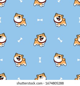 Cute shiba inu dog cartoon seamless pattern, vector illustration