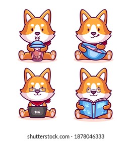 cute shiba inu dog cartoon set