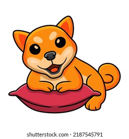 Cute shiba inu dog cartoon on the pillow