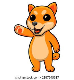 Cute shiba inu dog cartoon waving hand