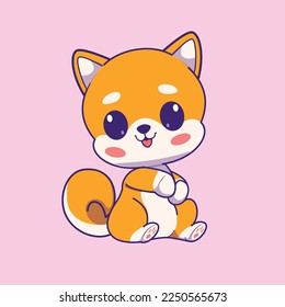 Cute Shiba Inu Dog  Cartoon Vector Icon Illustration. Animal Technology Icon Concept Isolated Premium Vector. Flat Cartoon Style