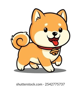 Cute Shiba Inu Dog Cartoon Character Walking