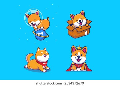 Cute Shiba Inu Dog Character Activities Vector Design Illustrations Pack