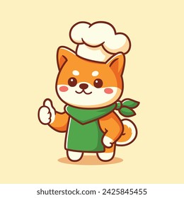 Cute shiba inu dog chef thumbs up mascot logo