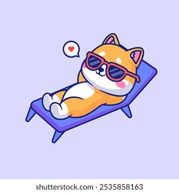 Cute Shiba Inu Dog Chilling On Beach Bench Cartoon Vector 
Icon Illustration. Animal Holiday Icon Concept Isolated 
Premium Vector. Flat Cartoon Style