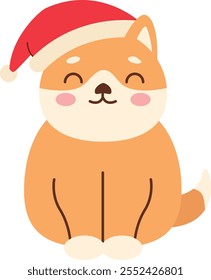 Cute Shiba Inu Dog in Christmas Hat Illustration