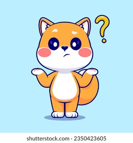 Cute Shiba Inu Dog Confused Cartoon Vector Icon Illustration. Animal Nature Icon Concept Isolated Premium Vector. Flat Cartoon Style