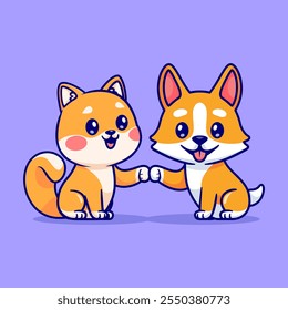 Cute Shiba Inu Dog And Corgi Dog Handbump Cartoon Vector 
Icon Illustration. Animal Nature Icon Concept Isolated 
Premium Vector. Flat Cartoon Style