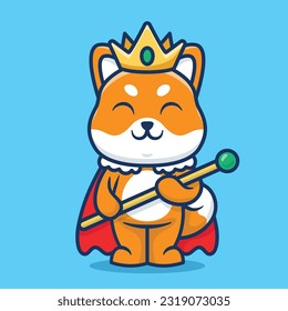 Cute shiba inu dog with crown cartoon vector illustration isolated