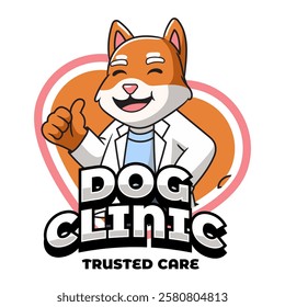 Cute Shiba Inu Dog Doctor Animal Clinic Mascot Cartoon Character Illustration