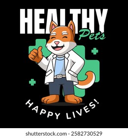 Cute Shiba Inu Dog Doctor Animal Healthcare Mascot Cartoon Character Illustration