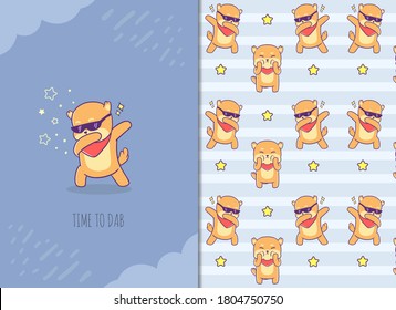 cute shiba inu dog doing dabbing seamless patterns