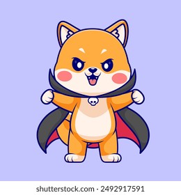 Lindo Shiba Inu Perro Drácula Vampiro Dibujo Animado Vector Ilustración. Animal Festiva Icon Concept Aislado Premium Vector. Estilo plano de dibujos animados